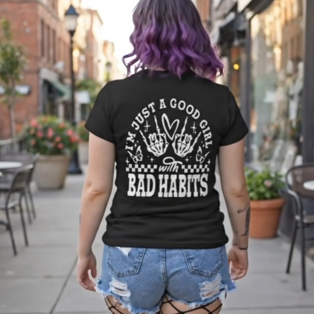 Good girl with bad habits shirt humor retro cute black and white checkered vibes